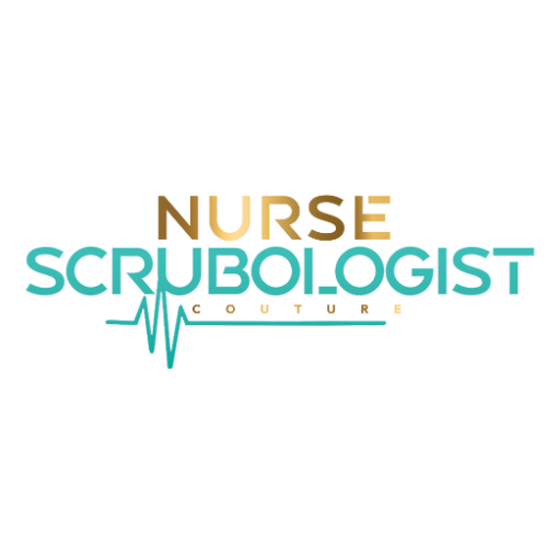 Logo for 'Nurse Scrubologist Couture' with a heartbeat line design on a white background.
